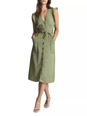Reiss Emma Linen Blend Midi DressSize: US 0 / UK 4